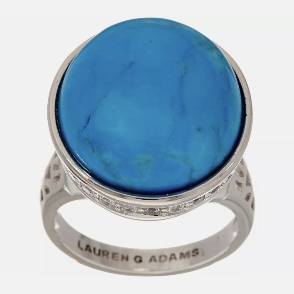New QVC Lauren G Adams Silvertone Blue Magnesite Ring.